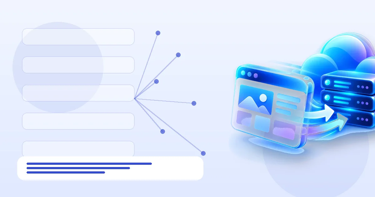 המחשה של אתר WordPress שעובר בין שני שרתי אחסון בענן